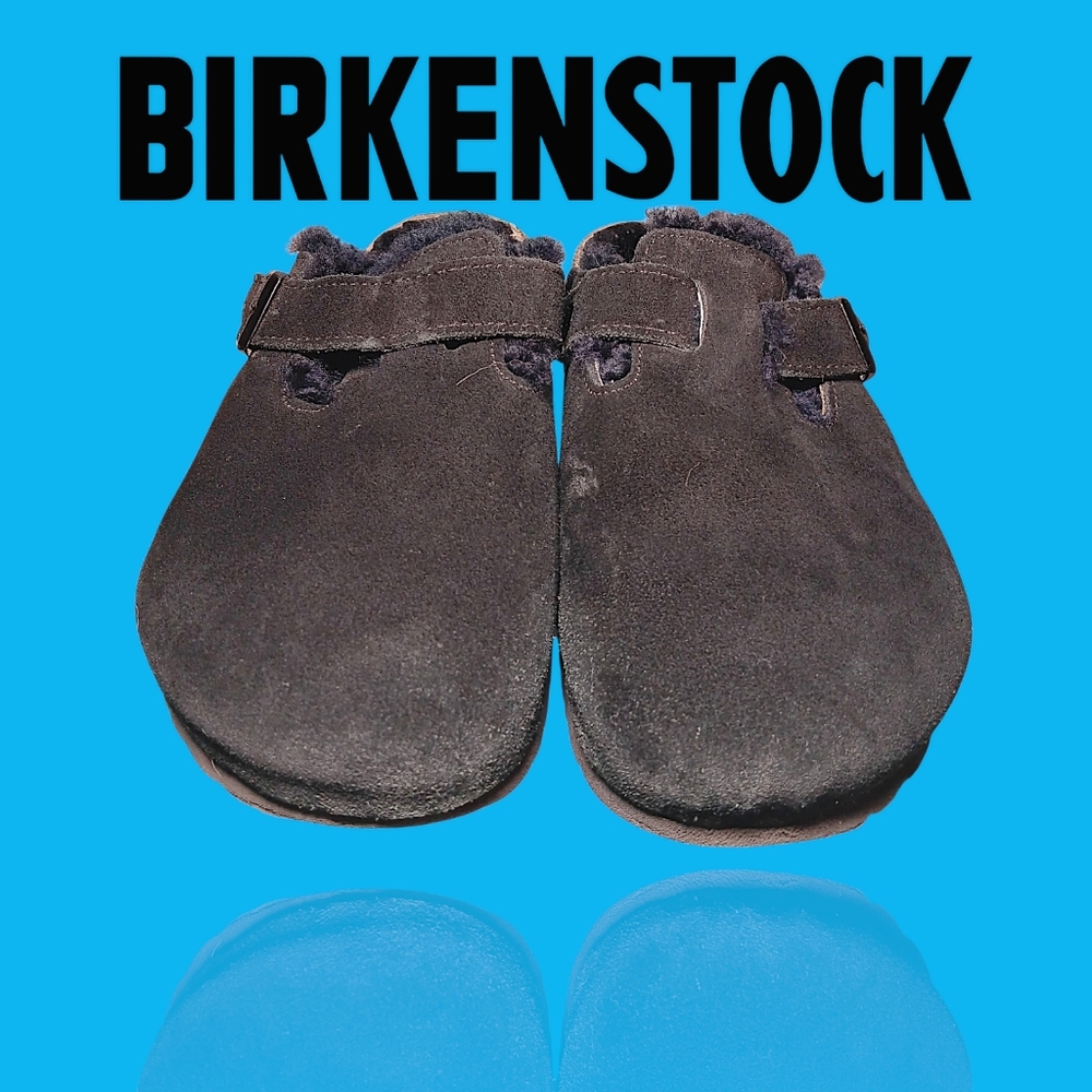 Birkenstock Boston Suede/Fur Black Slip-On Clog Shoes SZ 38 Women's 7/Mens 5 GUC